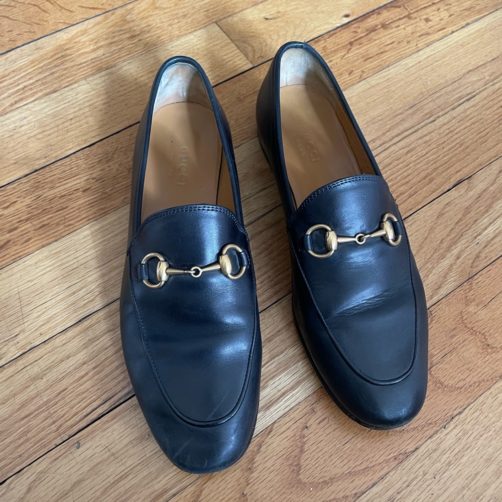 Gucci Black Leather Jordaan Loafers size 36